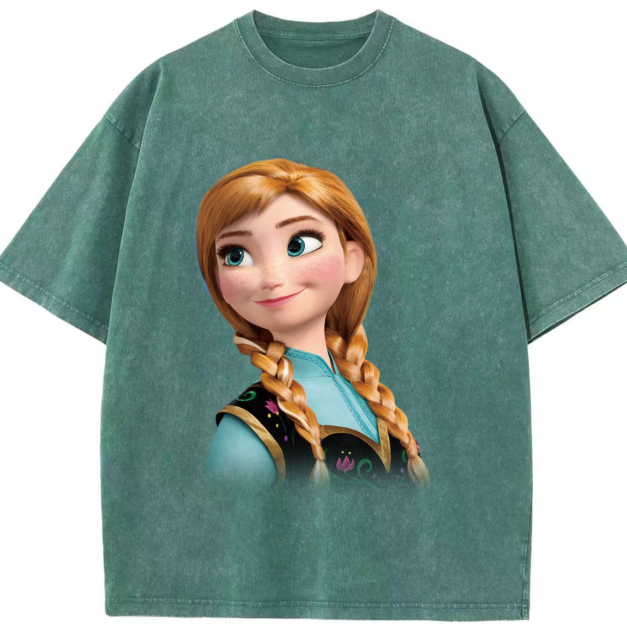 （画像用） アナと雪の女王 アンナ エルサ Frozen Anna Elsa 綿100% ヴィンテージ風 半袖Tシャツ（フロントプリント）